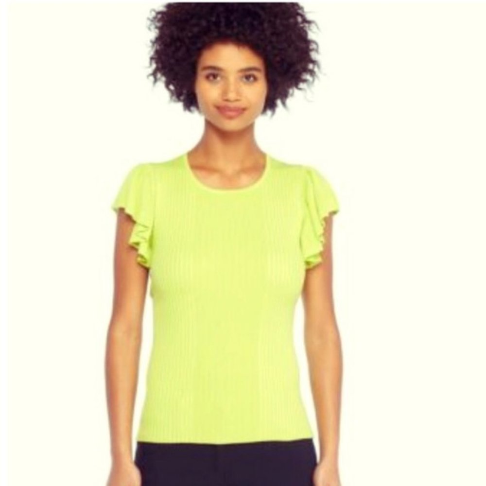 THE LIMITED Wild Lime Green Vibrant Ribbed Flutter Top